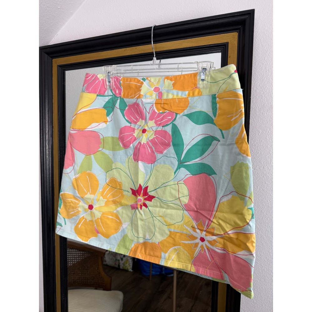 Talbots Vintage Floral Mini Skirt Size 16P Tropical Cotton Stretch